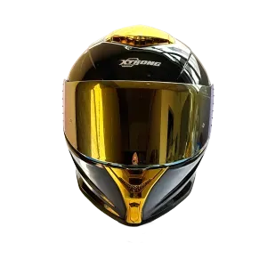 CASCO XTRONG 820 NEGRO BRILLO SP DORADO-CROMADO VISOR DORADO XL