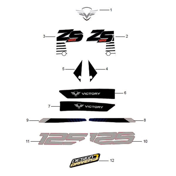 CALCOMANÍA CARENAJE FRONTAL LATERAL DERECHA MOTO NEGRA ZS 125