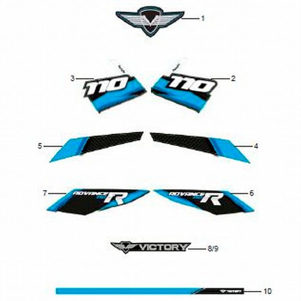 CALCOMANÍA RIN DEL. - TRAS. MOTO GRIS-AZUL CELESTE ADVANCE R 110