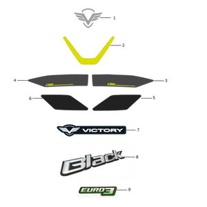 CALCOMANÍA IZQUIERDA GUARDABARRO DELANTERO MOTO BLANCA AUTOMATICA VICTORY BLACK