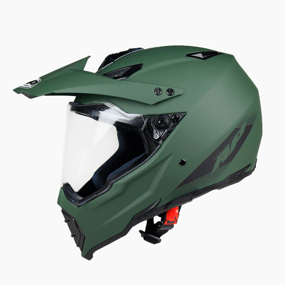 Casco Doble Propósito Solid Verde Mate Moto - Motomax